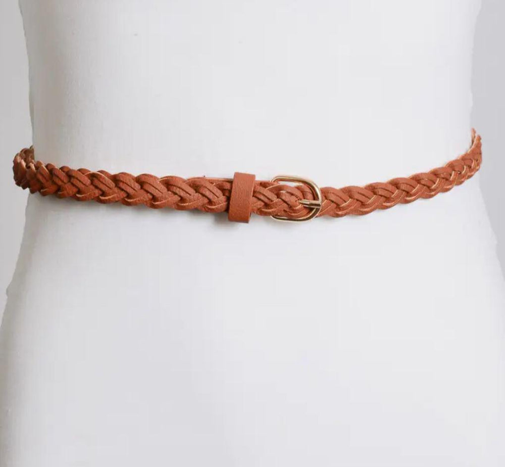 Faux Leather Skinny Braided Belt
