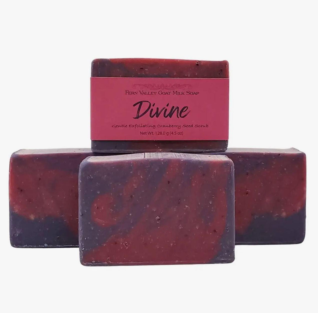 Fern Valley  Goat Milk Soap | Exfoliating Cranberry-Seed Scrub | Divine - Musky Floral Scent Fern Valley  Goat Milk Soap | Exfoliating Cranberry-Seed Scrub | Divine - Musky Floral Scent