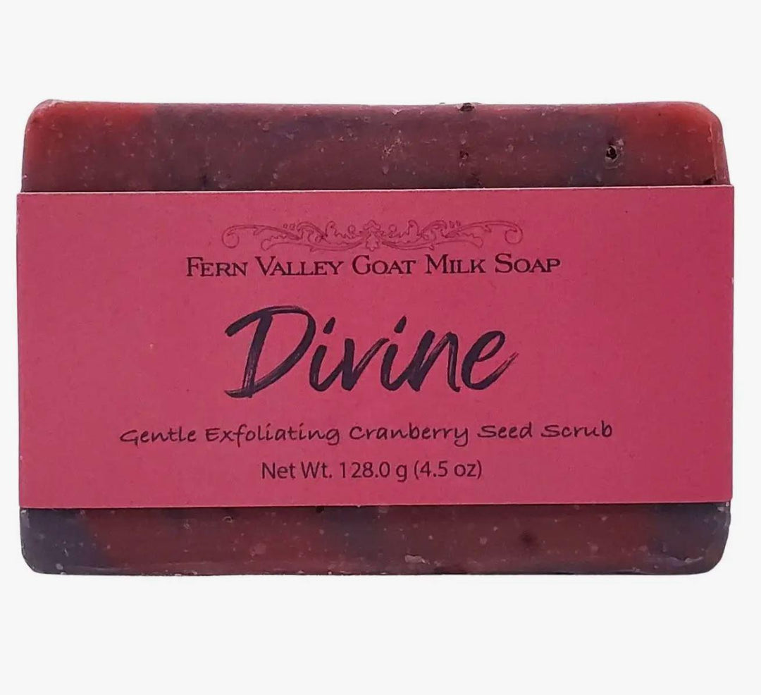 Fern Valley  Goat Milk Soap | Exfoliating Cranberry-Seed Scrub | Divine - Musky Floral Scent Fern Valley  Goat Milk Soap | Exfoliating Cranberry-Seed Scrub | Divine - Musky Floral Scent