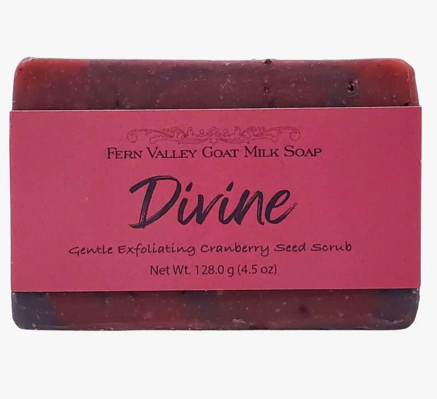 Fern Valley  Goat Milk Soap | Exfoliating Cranberry-Seed Scrub | Divine - Musky Floral Scent Fern Valley  Goat Milk Soap | Exfoliating Cranberry-Seed Scrub | Divine - Musky Floral Scent