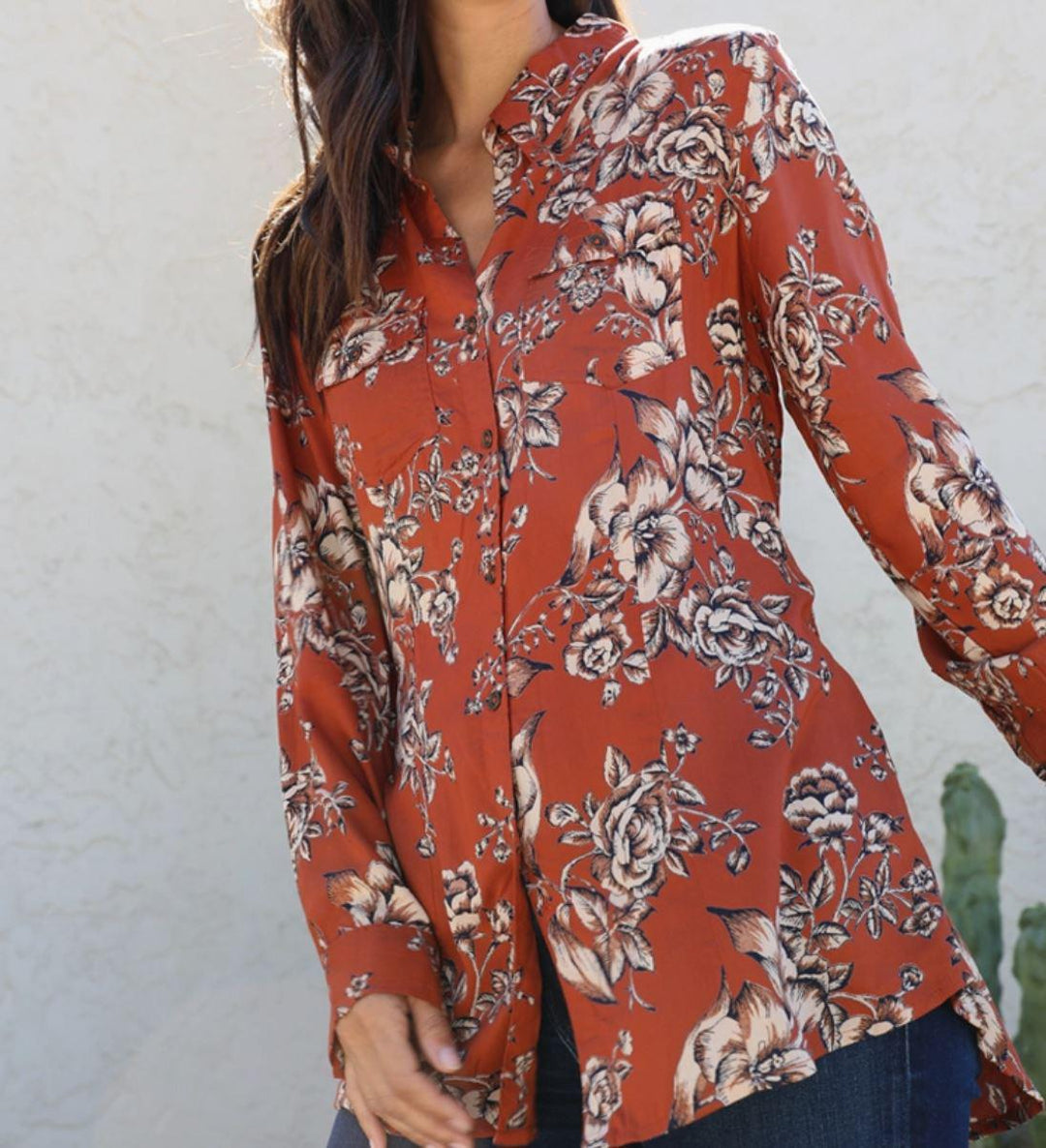 Floral Lattice Back Button Down