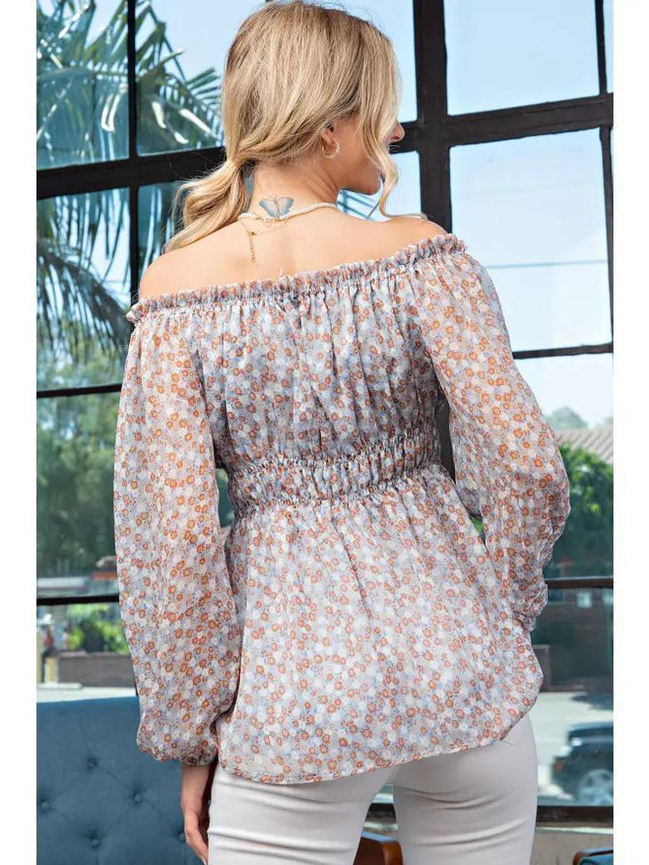 Floral Mist Off the Shoulder Top | Sky & Orange