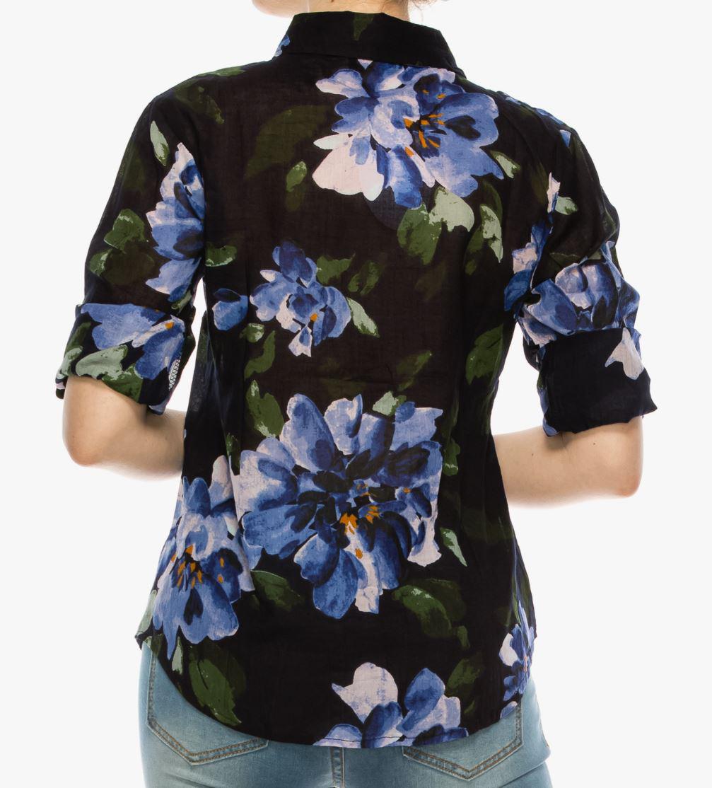 Floral Printed Button-Down Shirt  | Navy