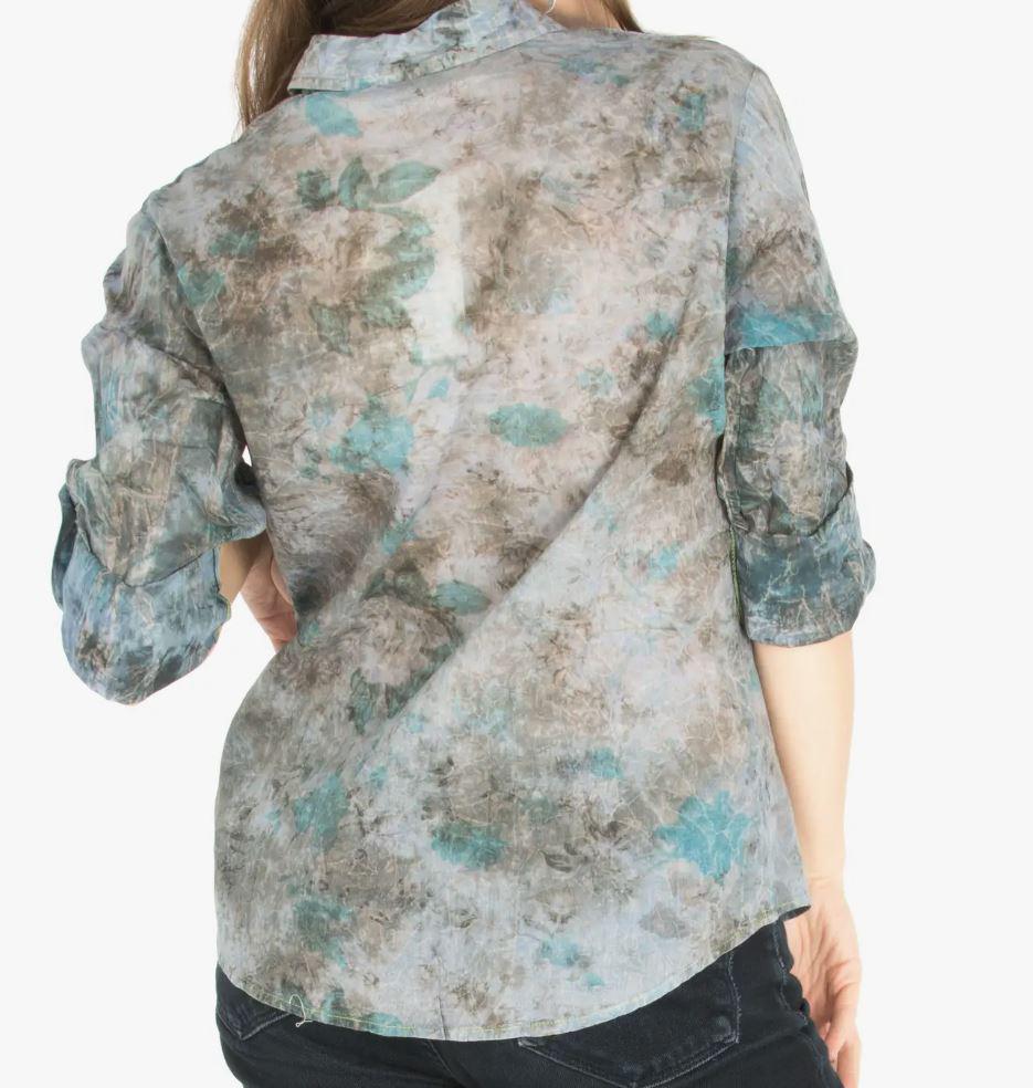 Floral Printed Button-Down Shirt with Vintage Wash
