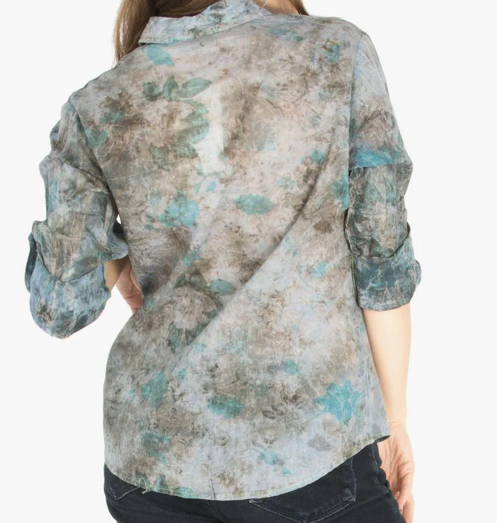 Floral Printed Button-Down Shirt with Vintage Wash