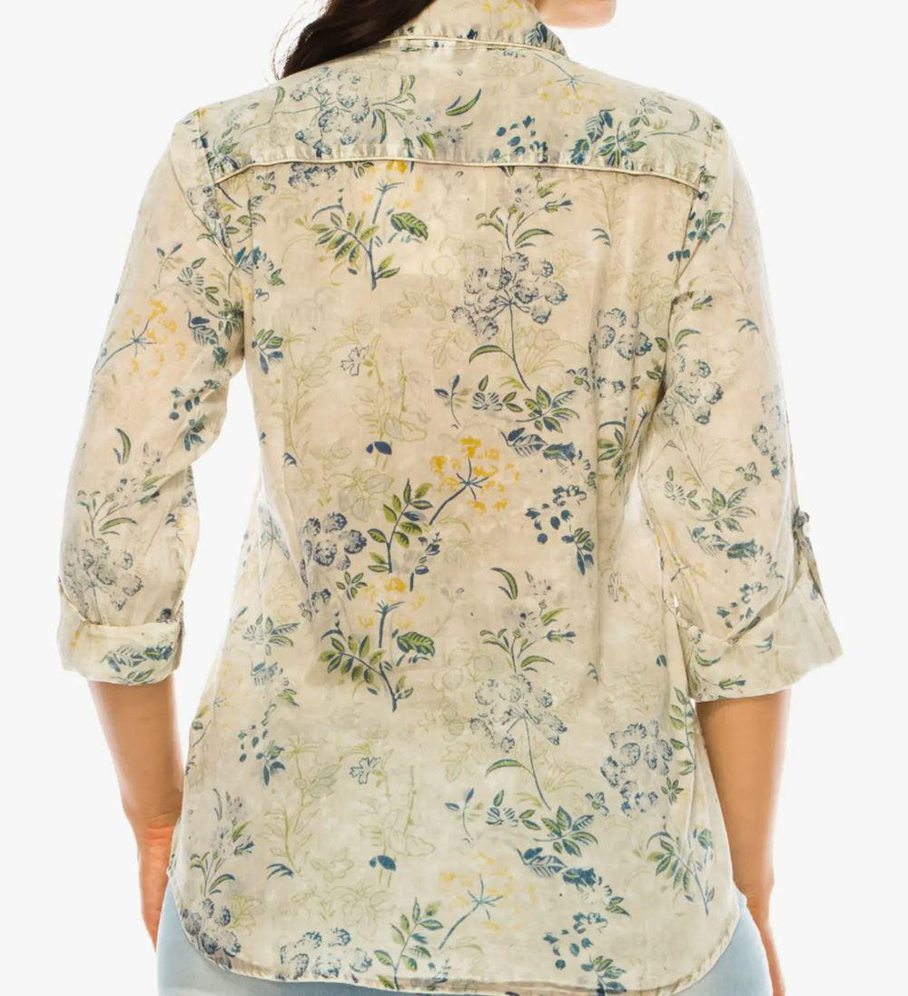 Floral Printed Button-Down Shirt with Vintage Wash | Ash