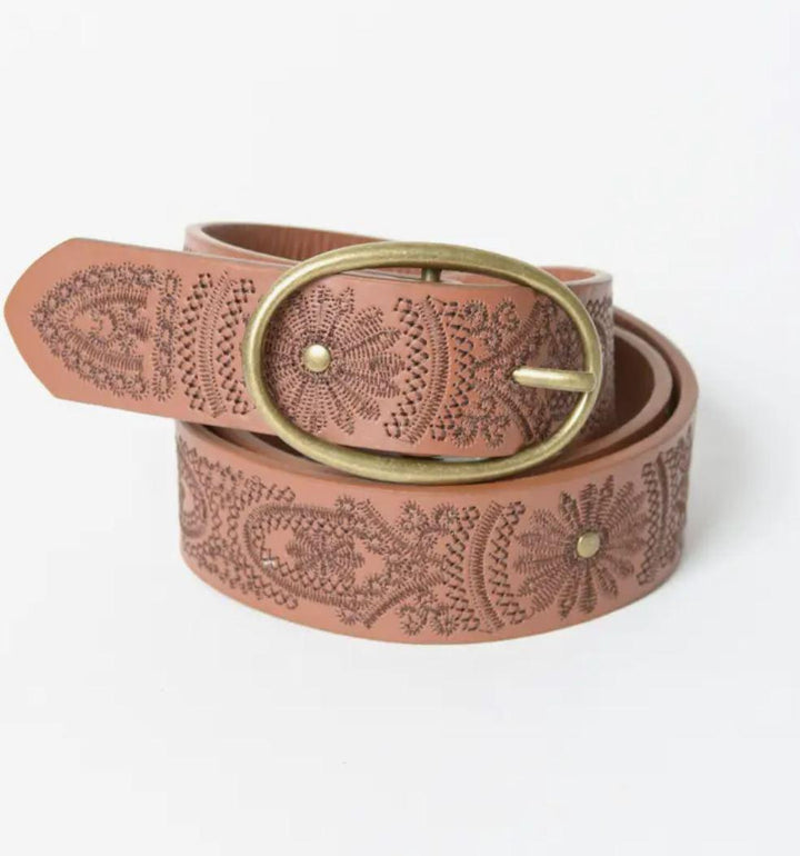 Floral Stitch Oval Buckle Belt
