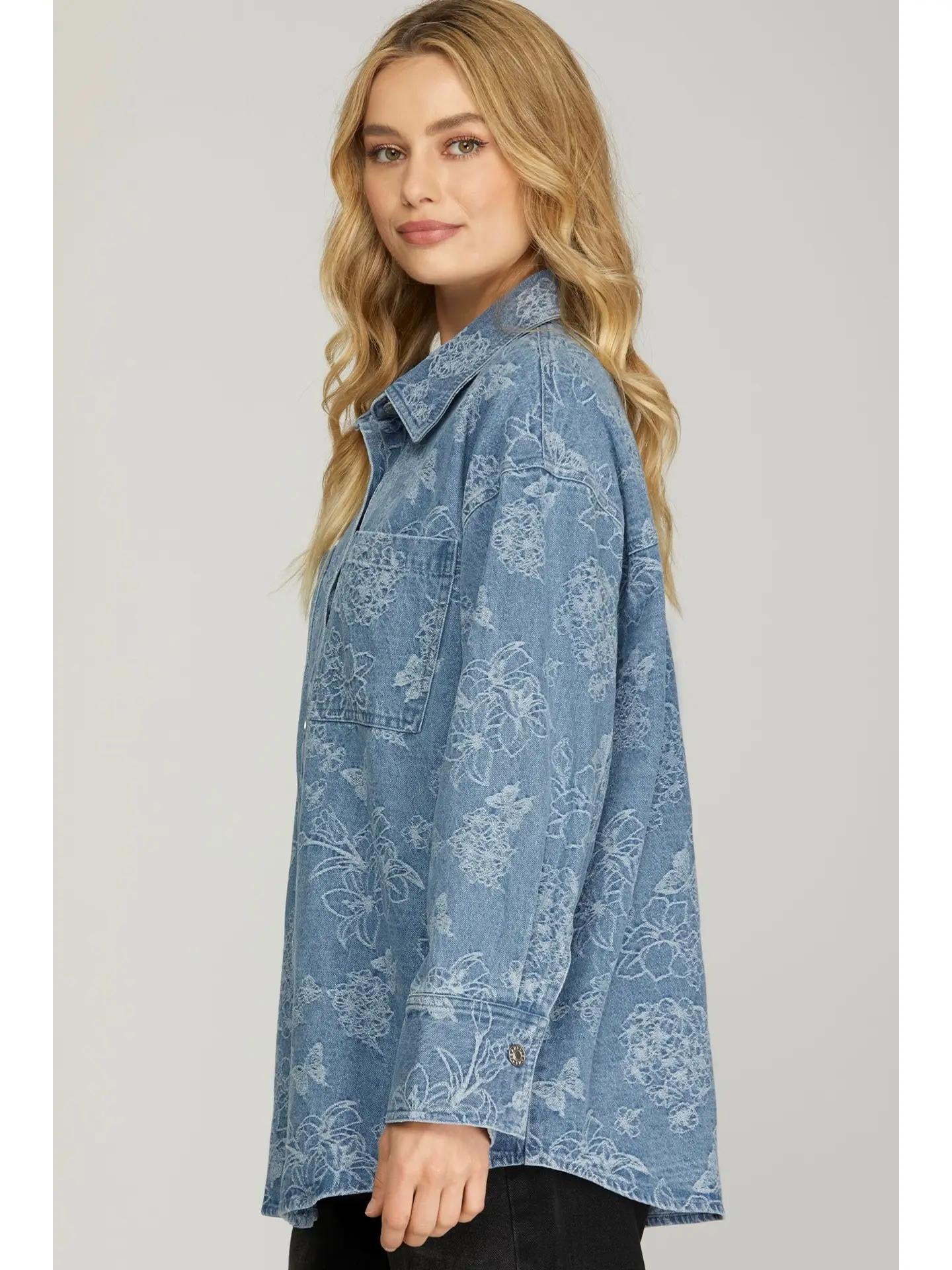 Floral Washed Denim Shacket