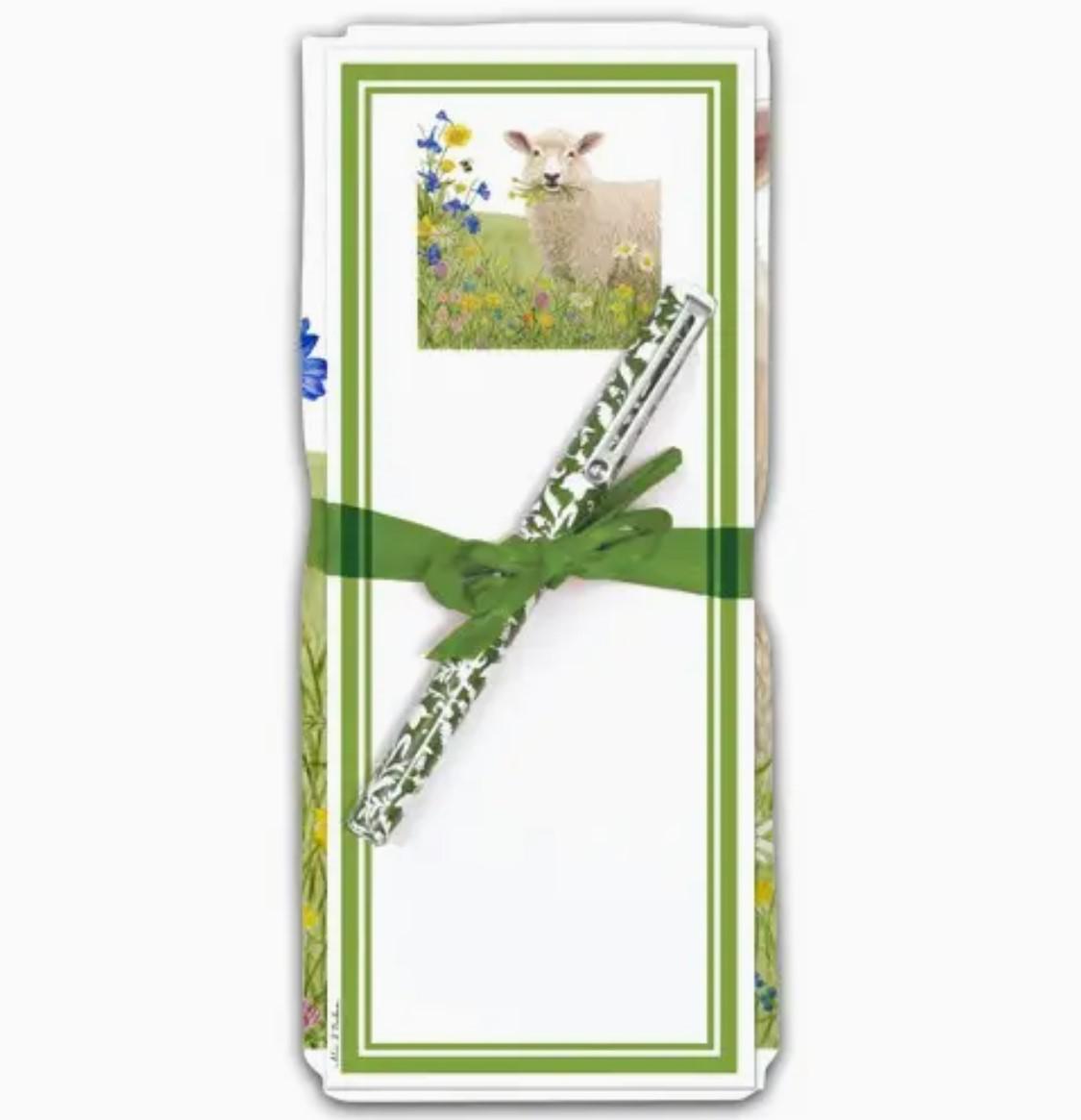 Flour Sack Towel & Magnetic Note Pad Gift Set | Spring Sheep