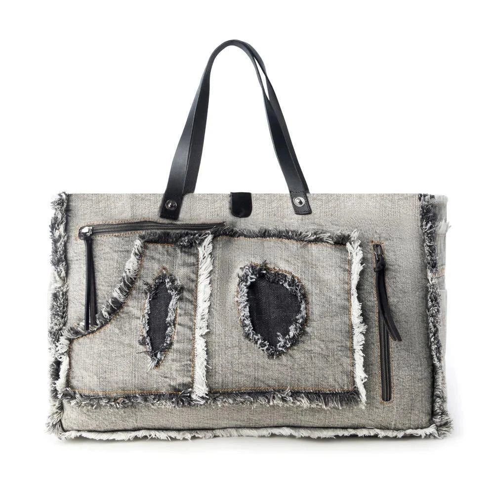 Frayed Frontier Western denim Tote Bag for Women in denim black with fringe detail Frayed Frontier Western denim Tote Bag for Women in denim black with fringe detail