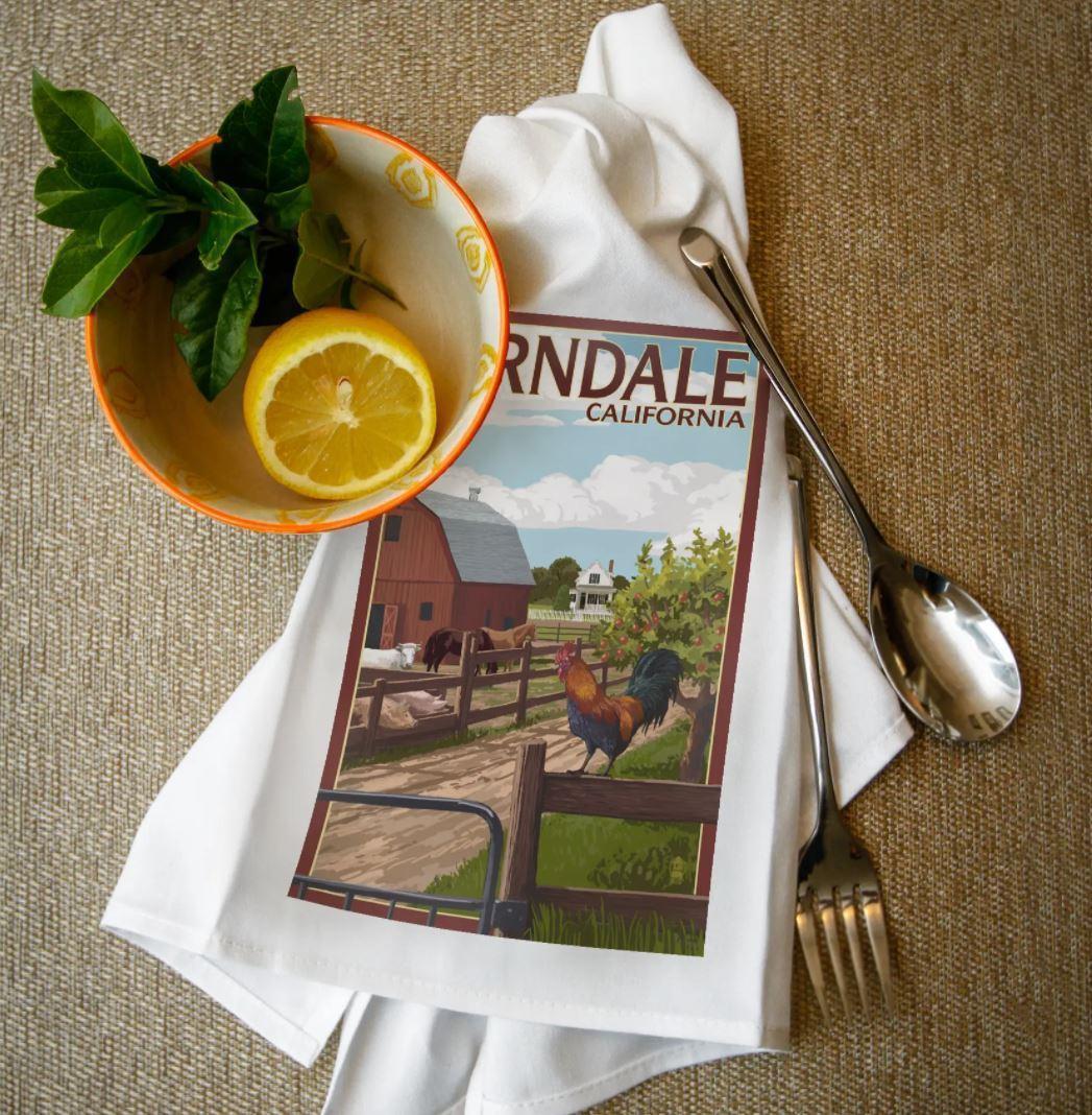 Tea Towel | Ferndale California Barn with Rooster Full Image Tea Towel | Ferndale California Barn with Rooster