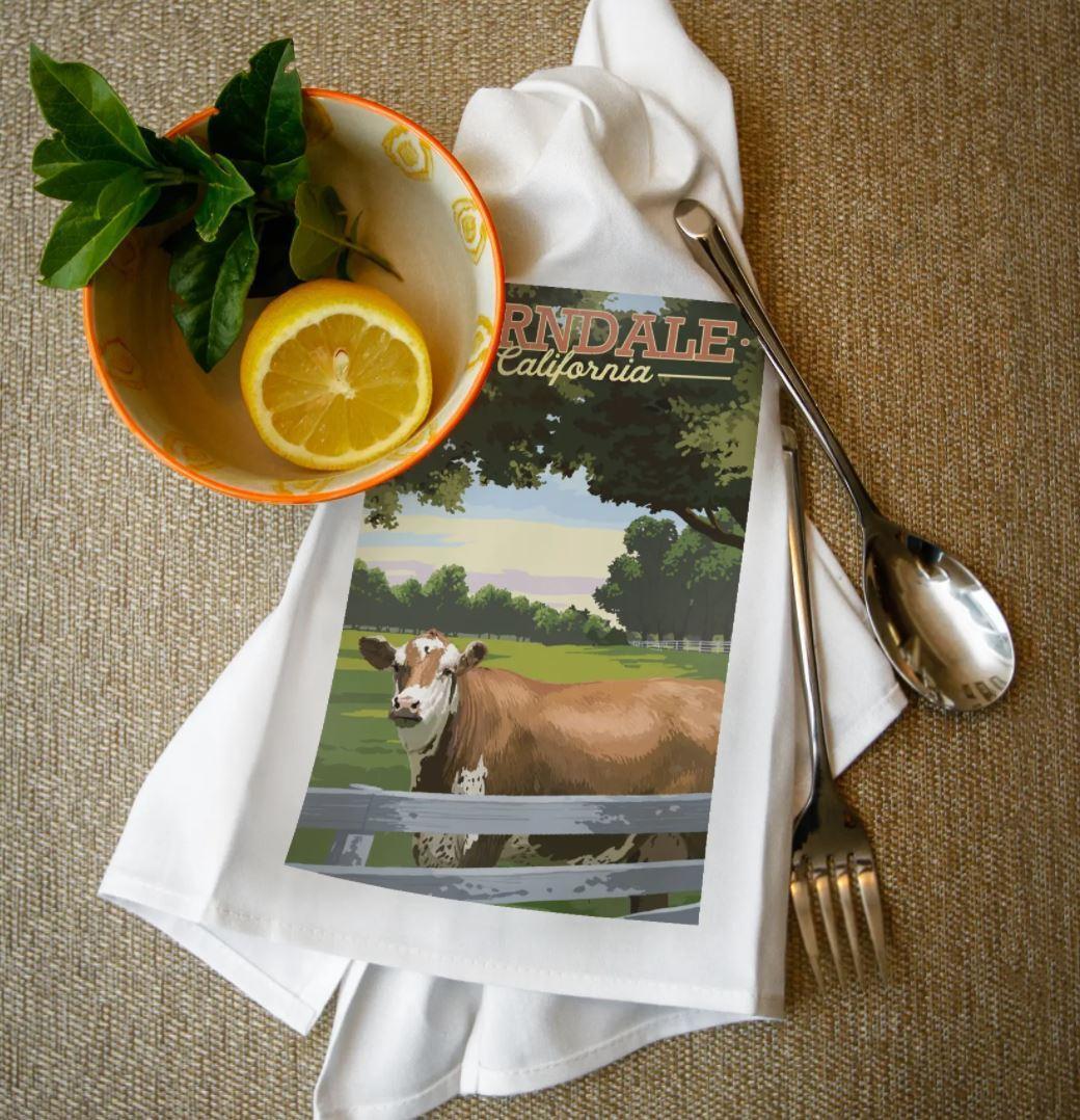 Tea Towel | Humboldt County Ferndale California Cow Full Image Tea Towel | Humboldt County Ferndale California Cow
