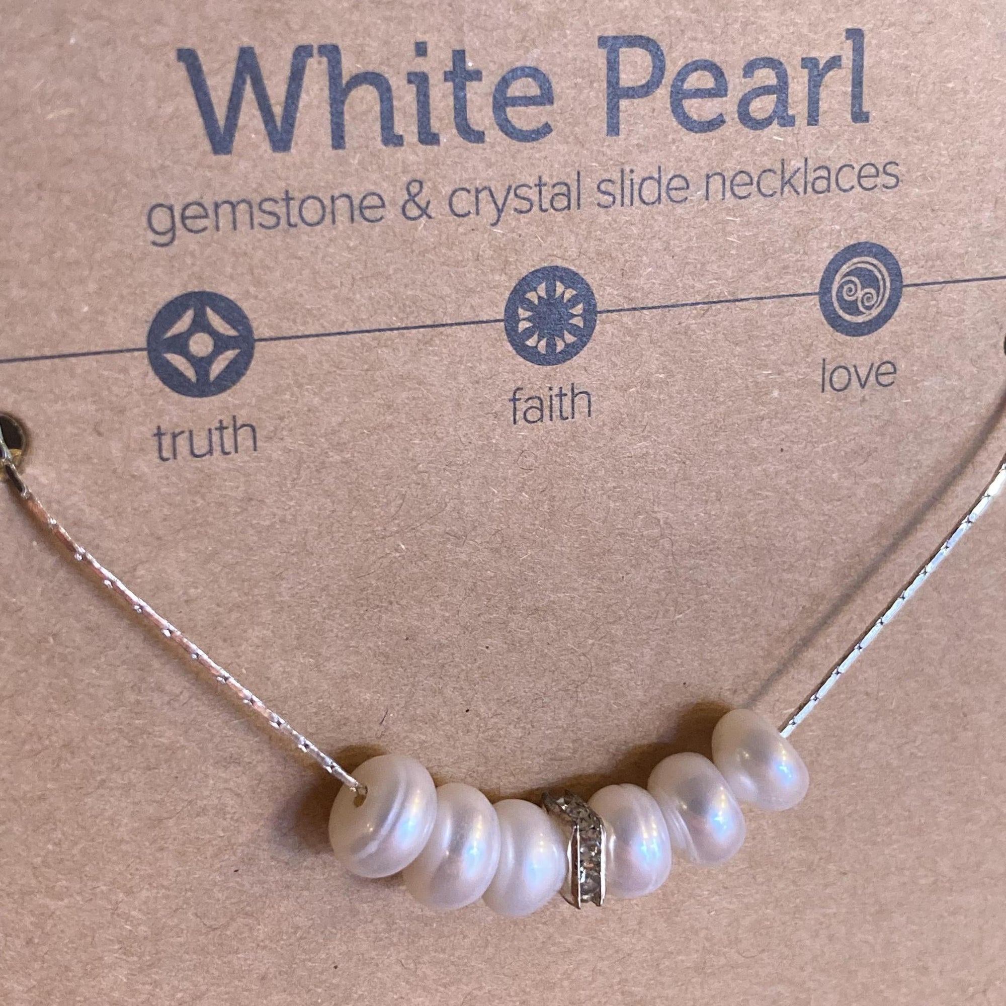 Gemstone Slide Necklace | White Pearl