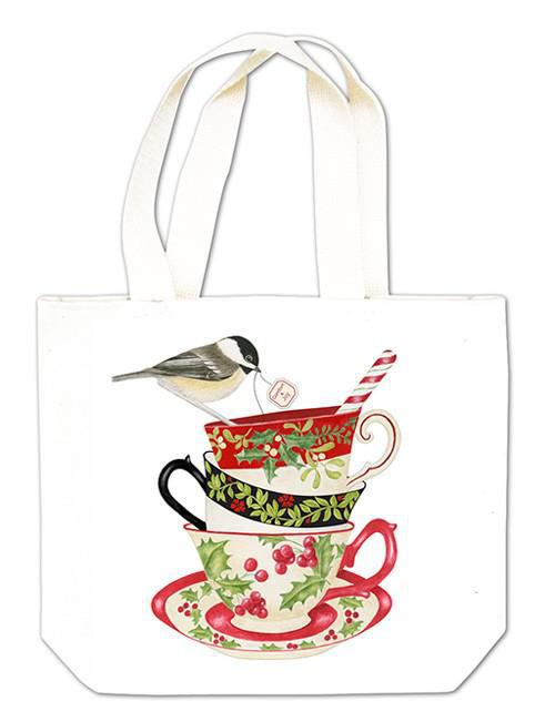 Gift Tote | Peppermint Tea Cup Stack & Bird