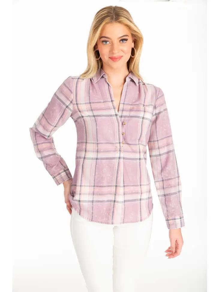 Given Kale Plaid Button Up Henley Shirt | Wisteria