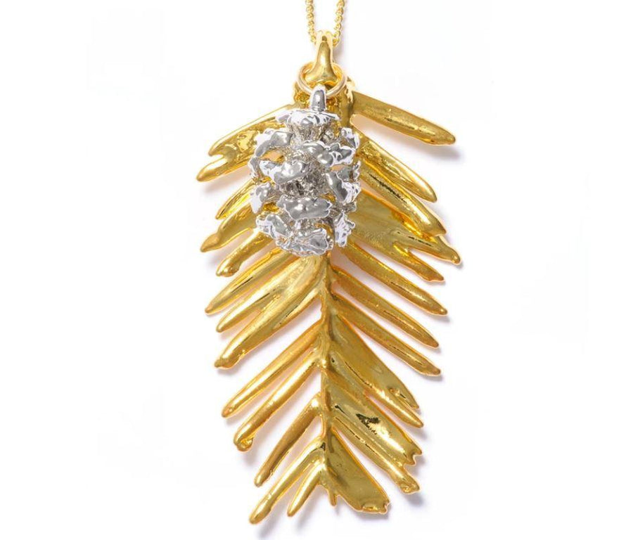 Redwood Pinecone & Needle Necklace Gold Cone Redwood Pinecone & Needle Necklace