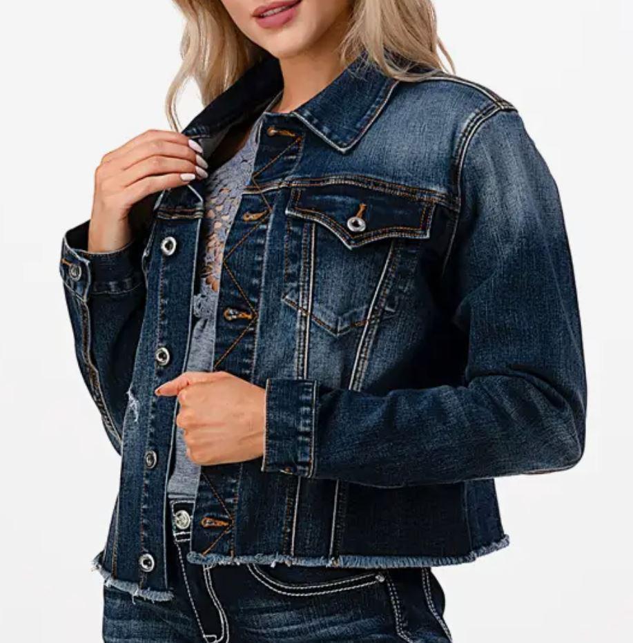 Grace in LA Denim Jacket | Basic Design Fringe Hem