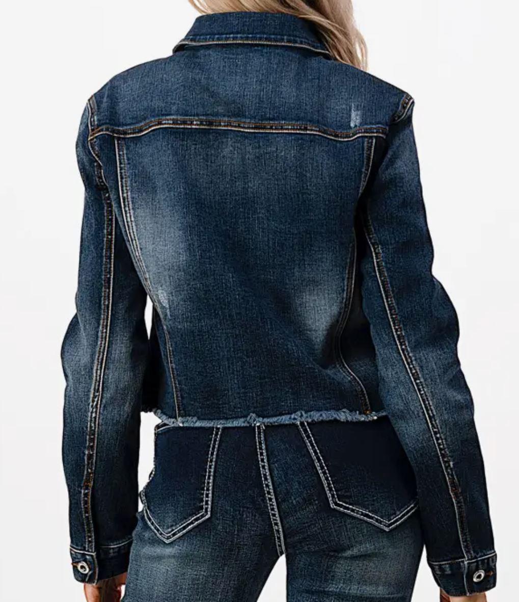 Grace in LA Denim Jacket | Basic Design Fringe Hem