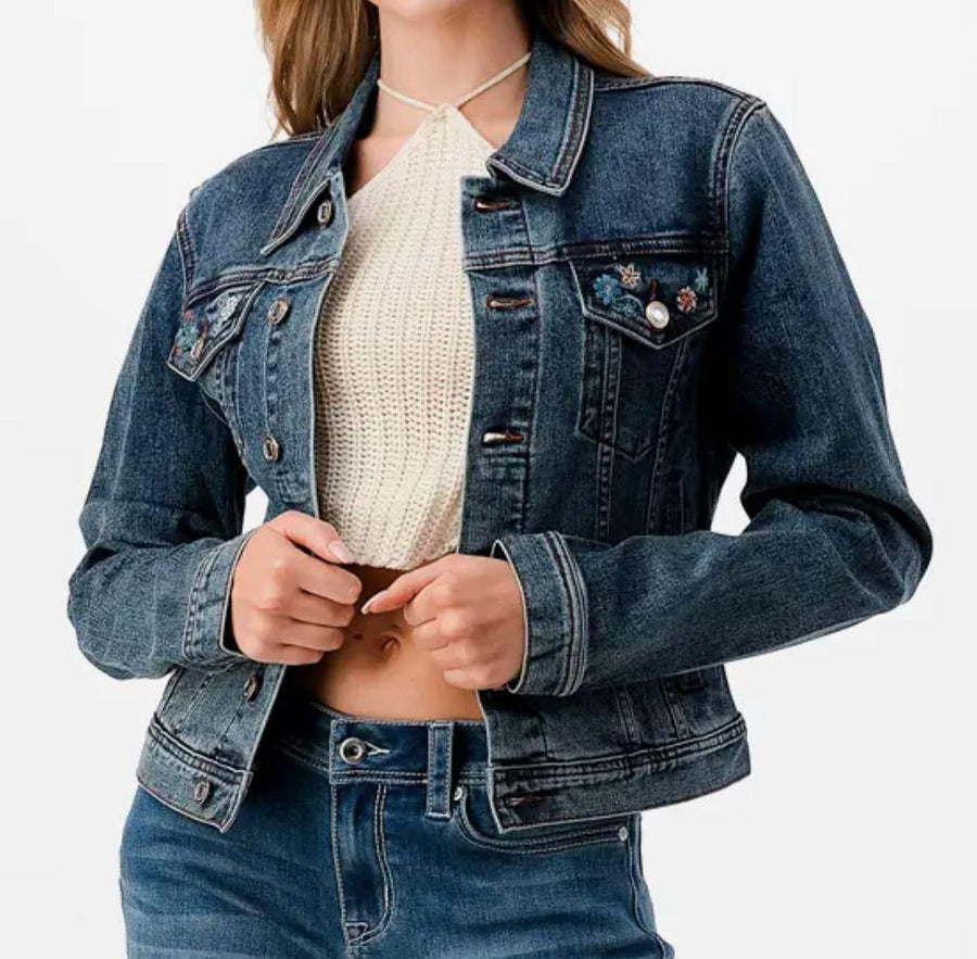 Grace in LA Denim Jacket | Horse with Floral Embroidery Paisley Trim