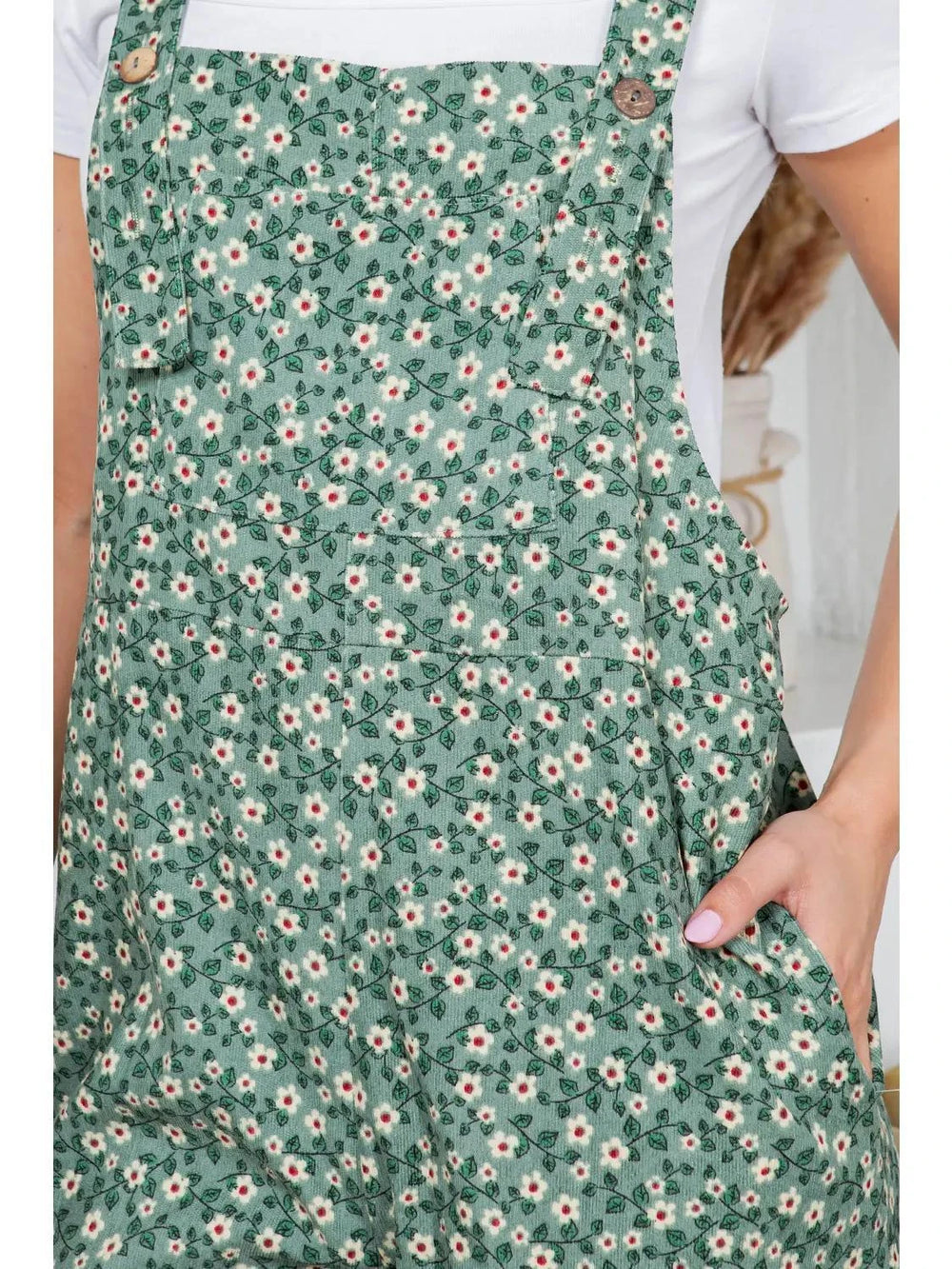 Green Floral Print Corduroy Overall Green Floral Print Corduroy Overall