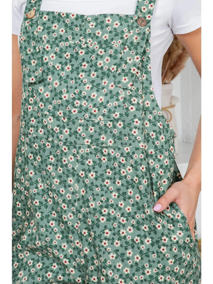 Green Floral Print Corduroy Overall Green Floral Print Corduroy Overall