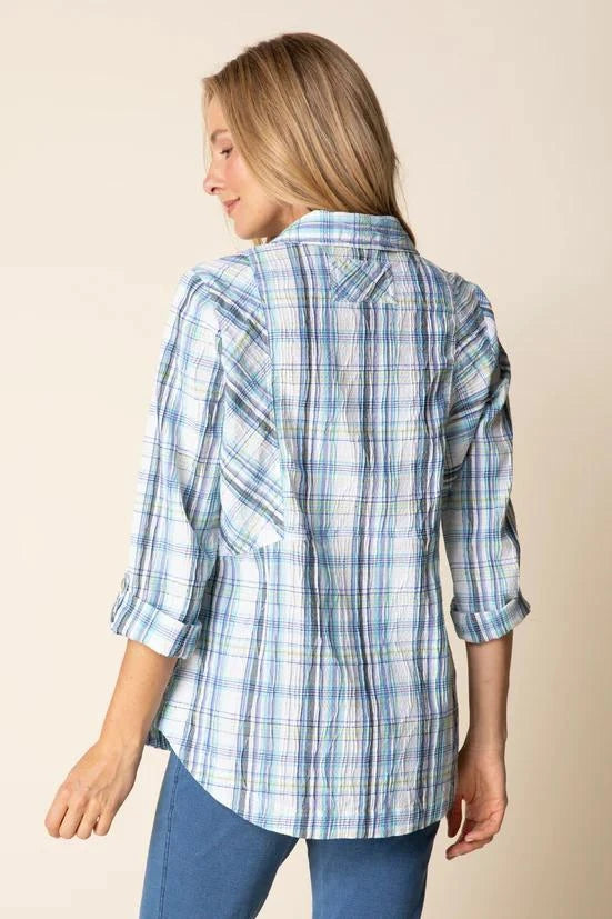 Habitat Clothing BLURRED PLAID BOYFRIEND TUNIC in SKY Habitat Clothing BLURRED PLAID BOYFRIEND TUNIC in SKY