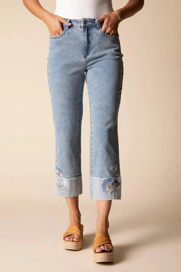Habitat Clothing Embroidered Cuff Easy Jean in Light Denim Habitat Clothing Embroidered Cuff Easy Jean in Light Denim