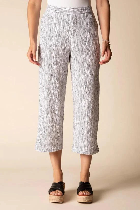 Habitat Clothing Fine Lines Pucker Weave Capri in White Habitat Clothing Fine Lines Pucker Weave Capri in White