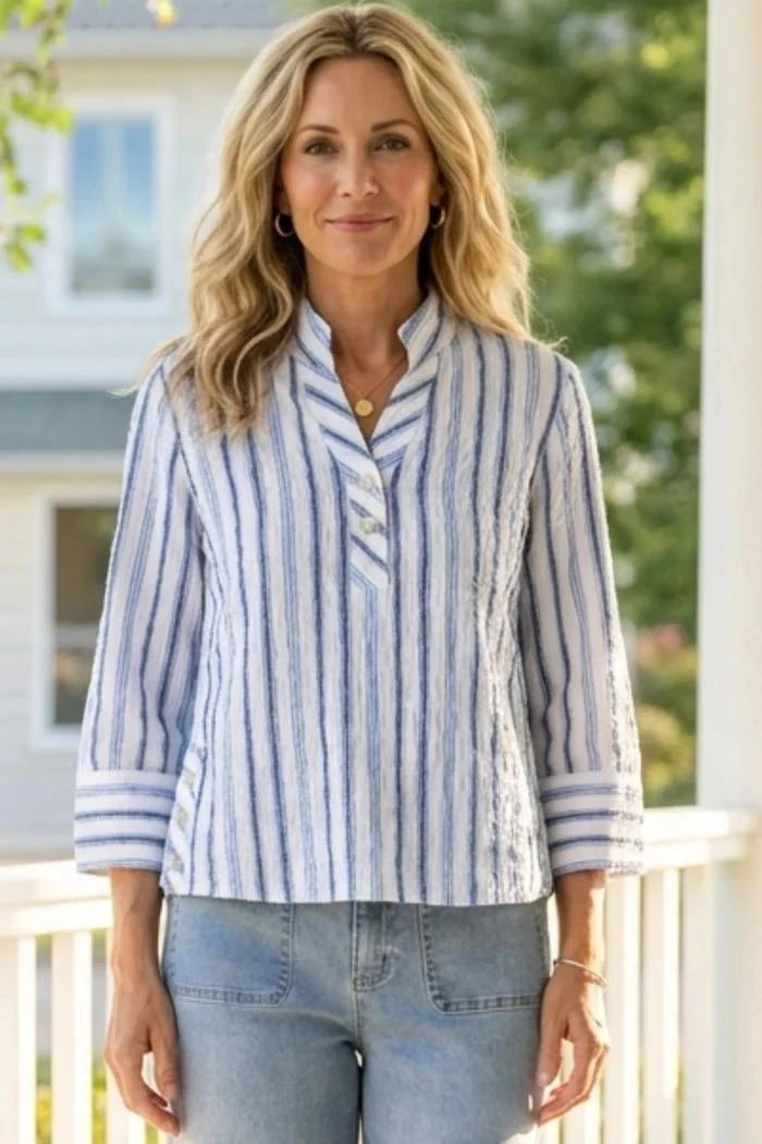 Habitat Clothing Hampton Stripe Vineyard Shirt in Sky Habitat Clothing Hampton Stripe Vineyard Shirt in Sky