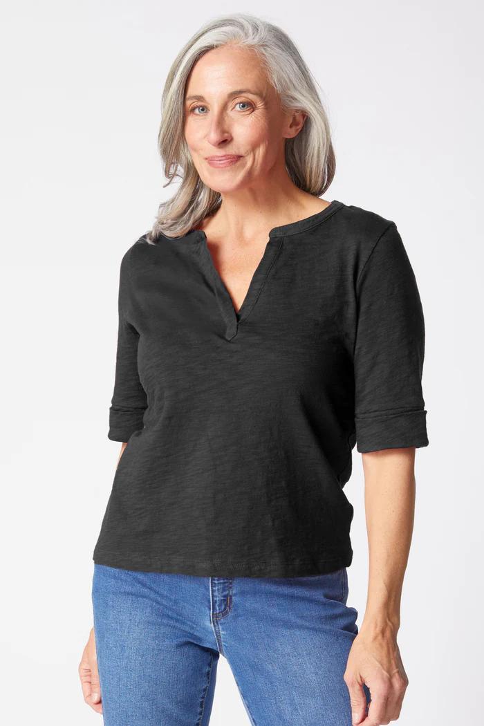 Habitat Clothing Peruvian Textured Cotton Split Collar Elbow Sleeve Tee Habitat Clothing Peruvian Textured Cotton Split Collar Elbow Sleeve Tee