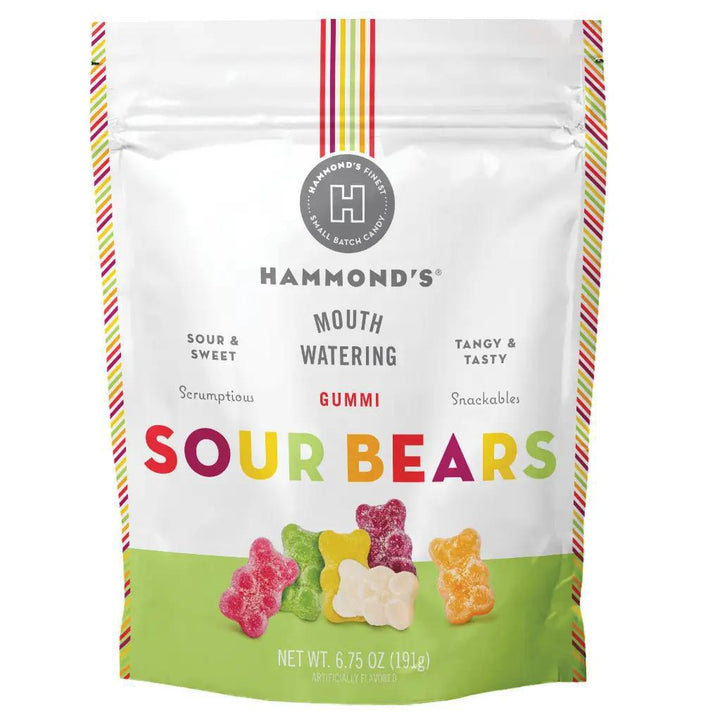 Hammond's Candies Sweet & Sour Candy - Gummi Bears - 6.75 oz Resealable Bag Hammond's Candies Sweet & Sour Candy - Gummi Bears - 6.75 oz Resealable Bag