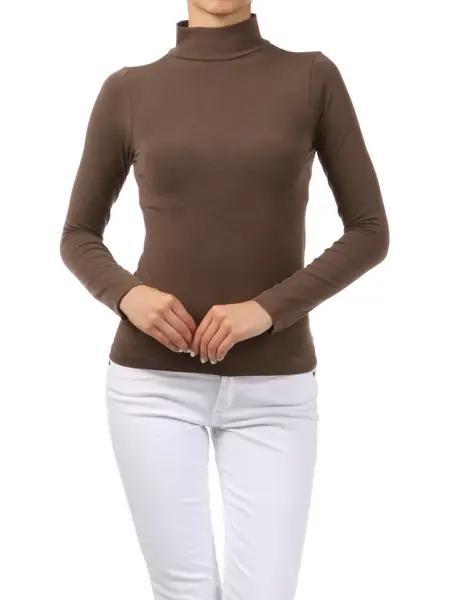 M. Rena | Mock Neck Long Sleeve Basic Top Heather Brown
