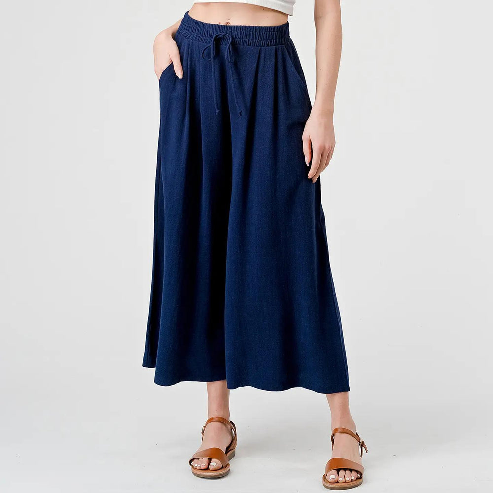 Heimious Elastic Waist Pull-On Culotte Heavy Linen Pants Heimious Elastic Waist Pull-On Culotte Heavy Linen Pants