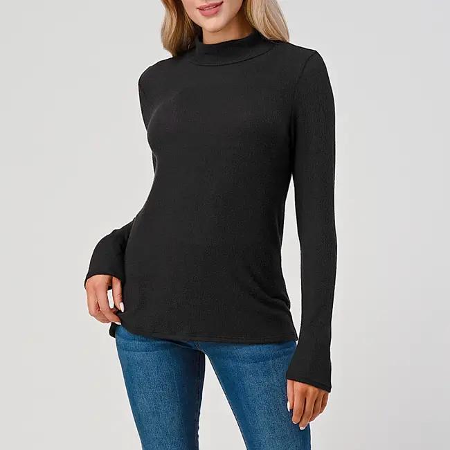 Heimious Mock Neck L-Sleeve Relaxed Fit Brushed Knit Top