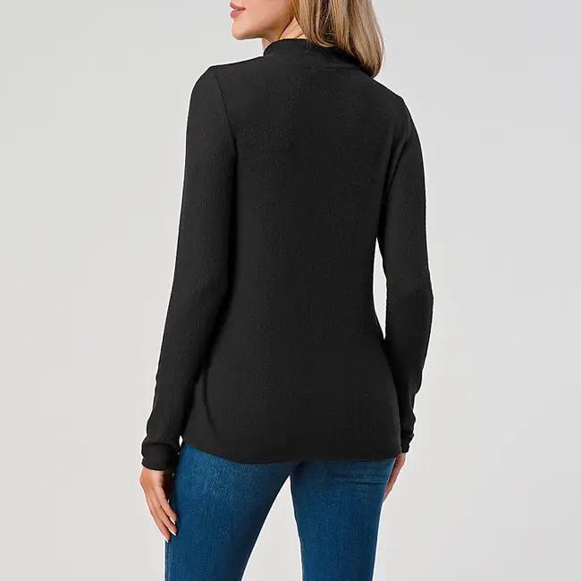 Heimious Mock Neck L-Sleeve Relaxed Fit Brushed Knit Top