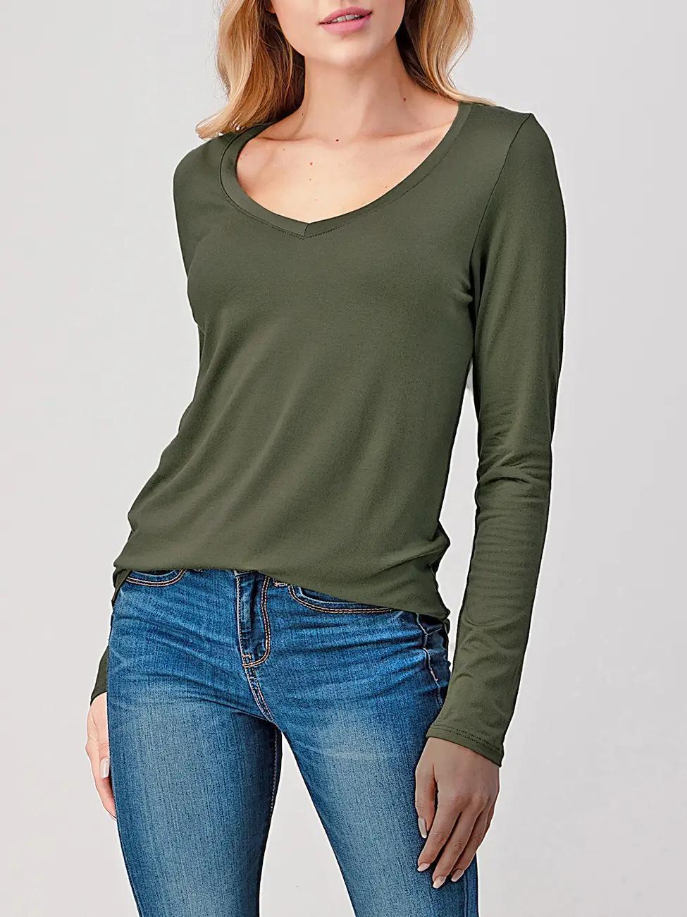 Heimious Modal Long Sleeve V-Neck Relaxed Fit T-Shirt