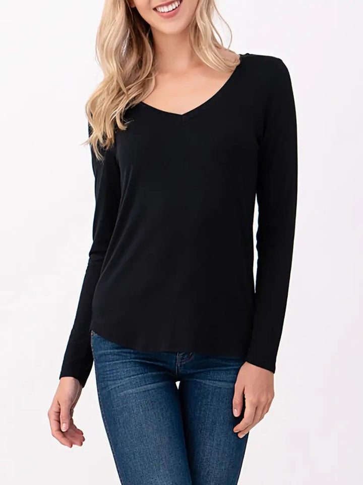 Heimious Modal Long Sleeve V-Neck Relaxed Fit T-Shirt