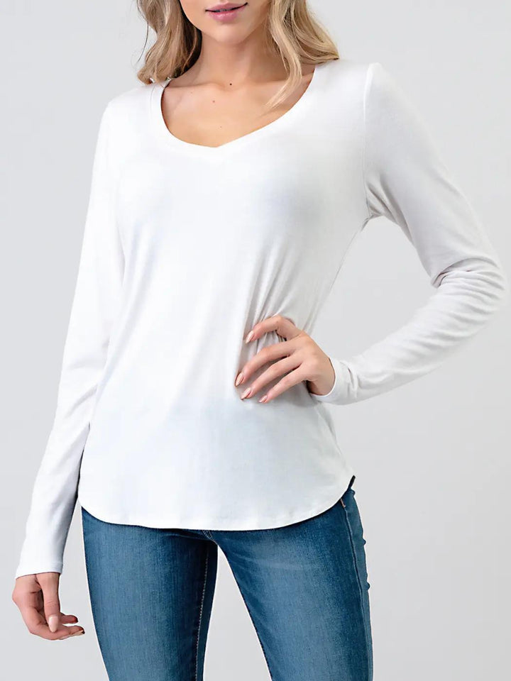 Heimious Modal Long Sleeve V-Neck Relaxed Fit T-Shirt