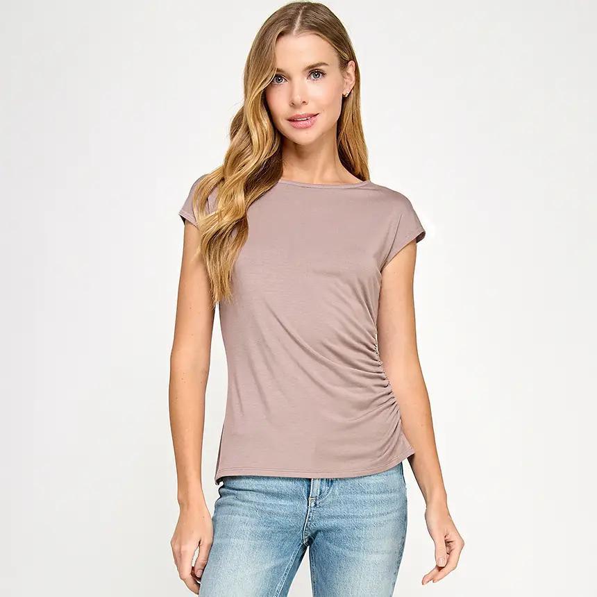 Heimious One Side Ruched Cap Sleeve Top Heimious One Side Ruched Cap Sleeve Top