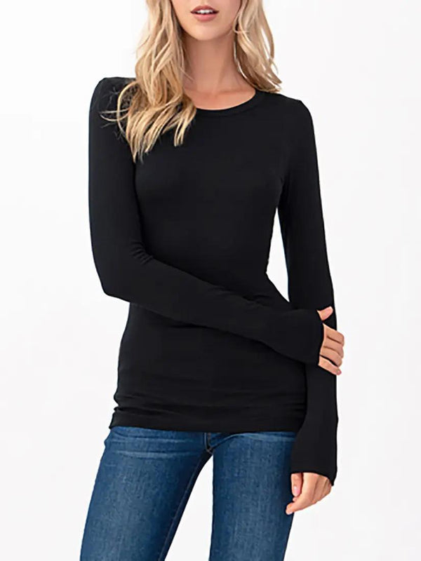 Heimious Round Neck Long Sleeve Fitted T-Shirt