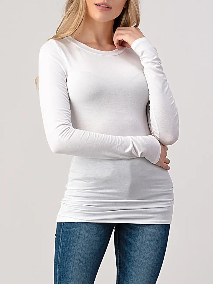 Heimious Round Neck Long Sleeve Fitted T-Shirt