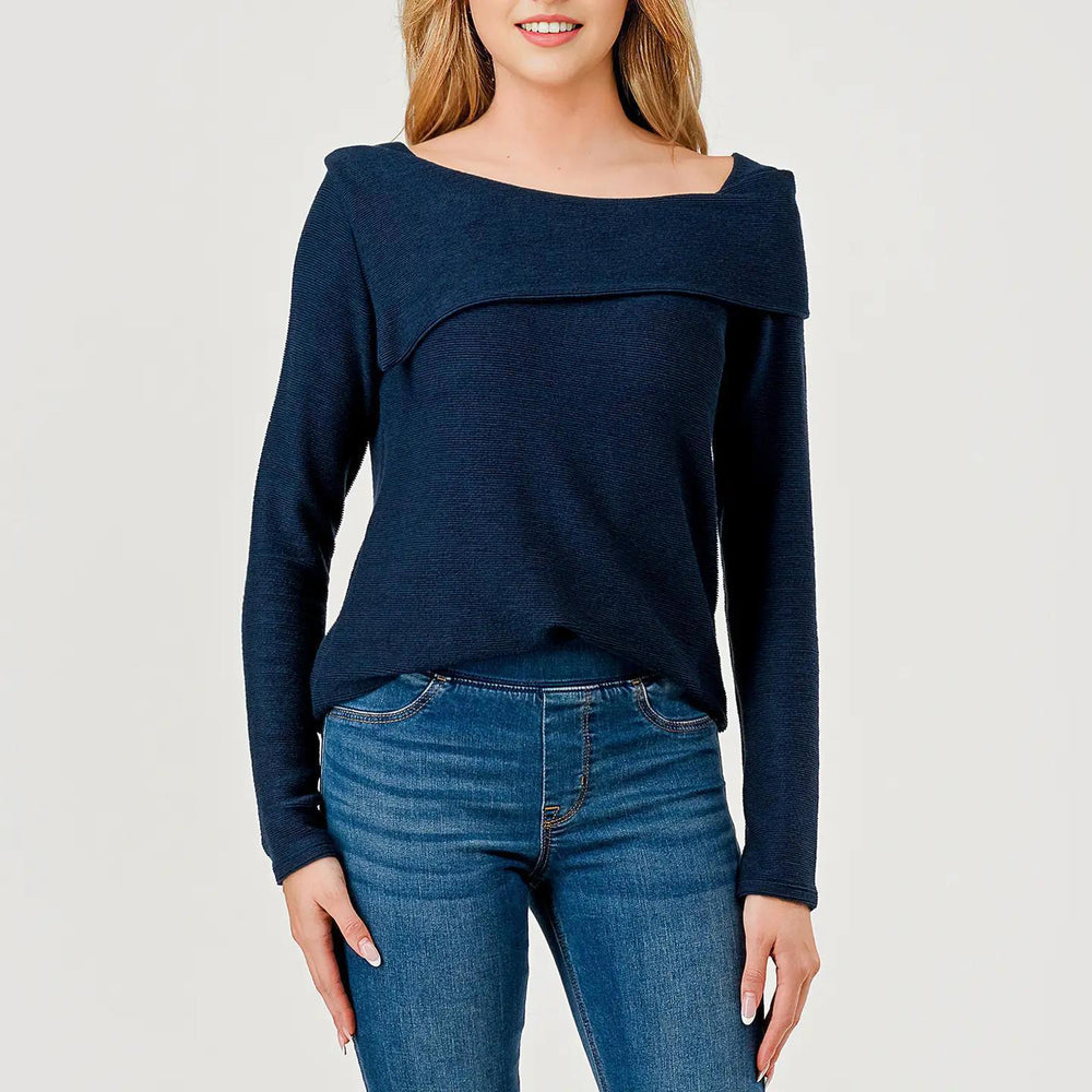 Heimious Semi-Off Shoulder Long Sleeve Texture Top Heimious Semi-Off Shoulder Long Sleeve Texture Top