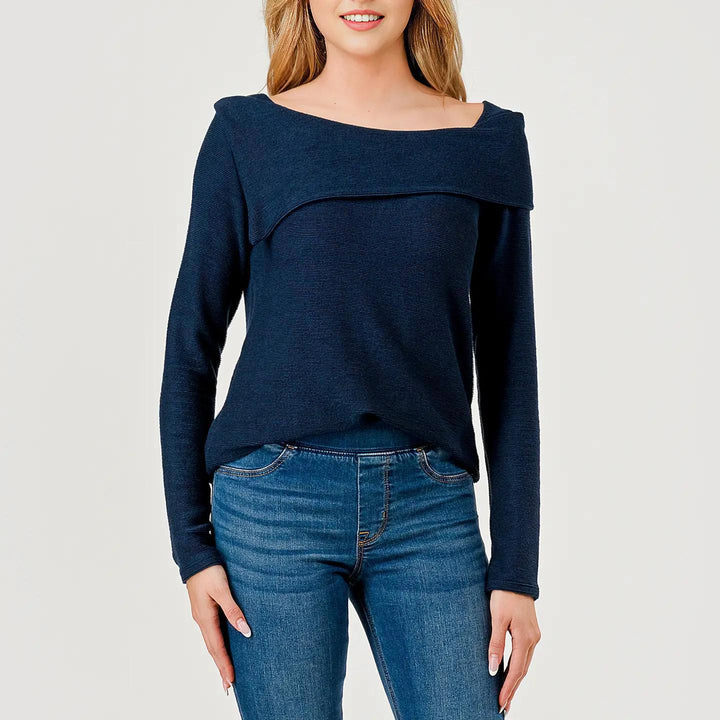 Heimious Semi-Off Shoulder Long Sleeve Texture Top Heimious Semi-Off Shoulder Long Sleeve Texture Top