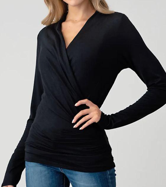 Heimious Surplice Long Sleeve Fitted Modal Jersey Top