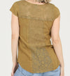 Henley Blouse with  Lace Inserts and Rounded Hem