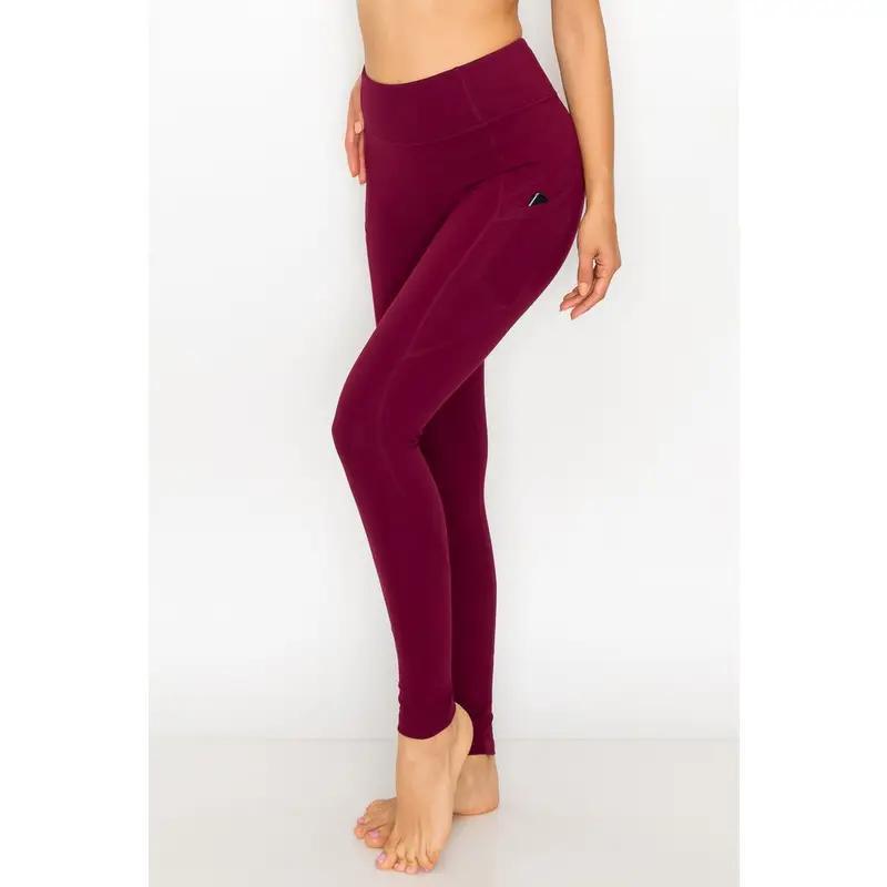 High Waist Long Yoga Pants with Side Pockets | Burgundy High Waist Long Yoga Pants with Side Pockets | Burgundy