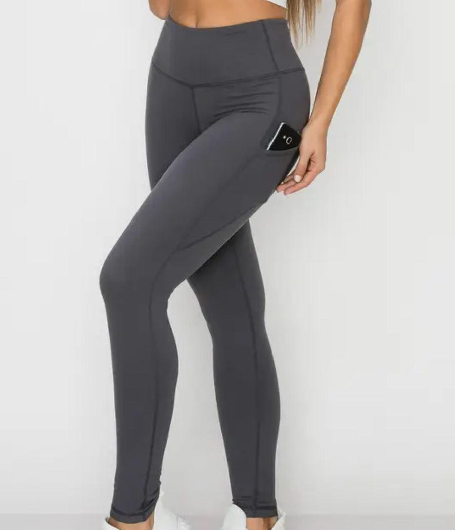 High Waist Long Yoga Pants with Side Pockets | Charcoal