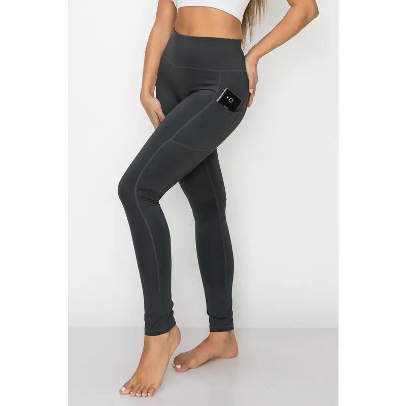 High Waist Long Yoga Pants with Side Pockets | Grey High Waist Long Yoga Pants with Side Pockets | Grey