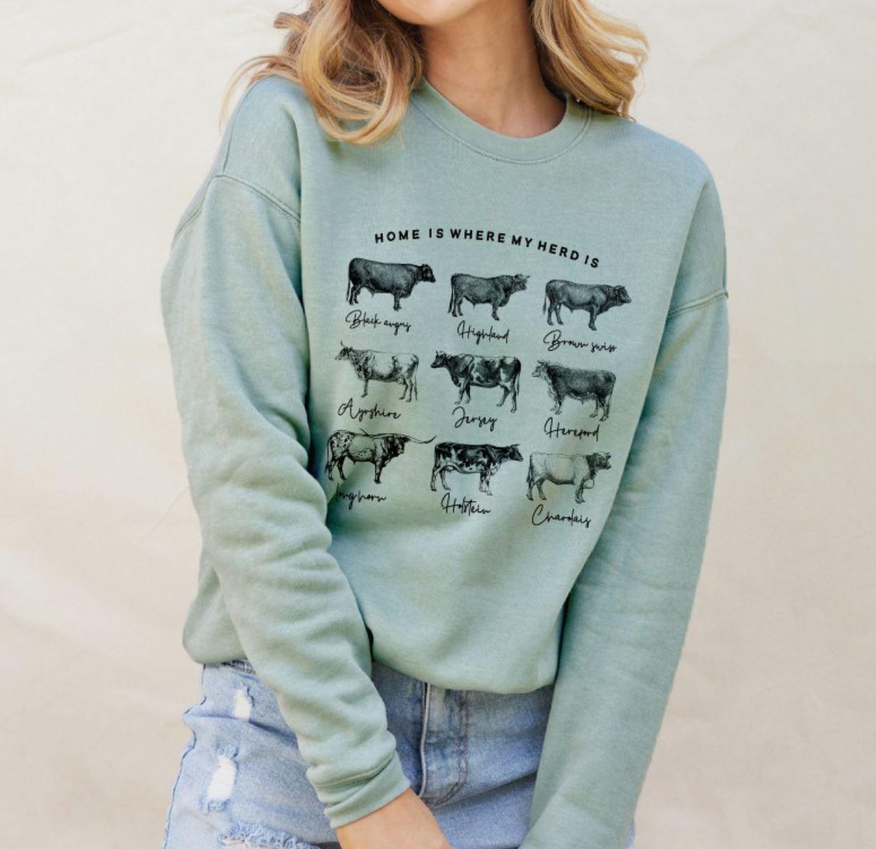 Home Is Where My Herd Is Fleece Pullover | Sage