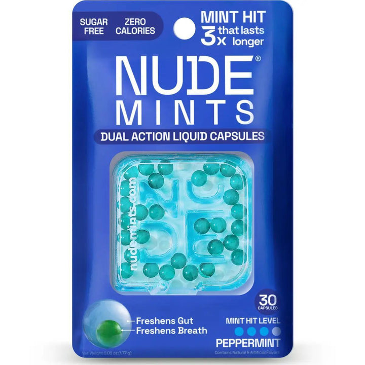 NUDE Mints, Dual Action Liquid Mint Capsules Ice Shot Peppermint NUDE Mints, Dual Action Liquid Mint Capsules